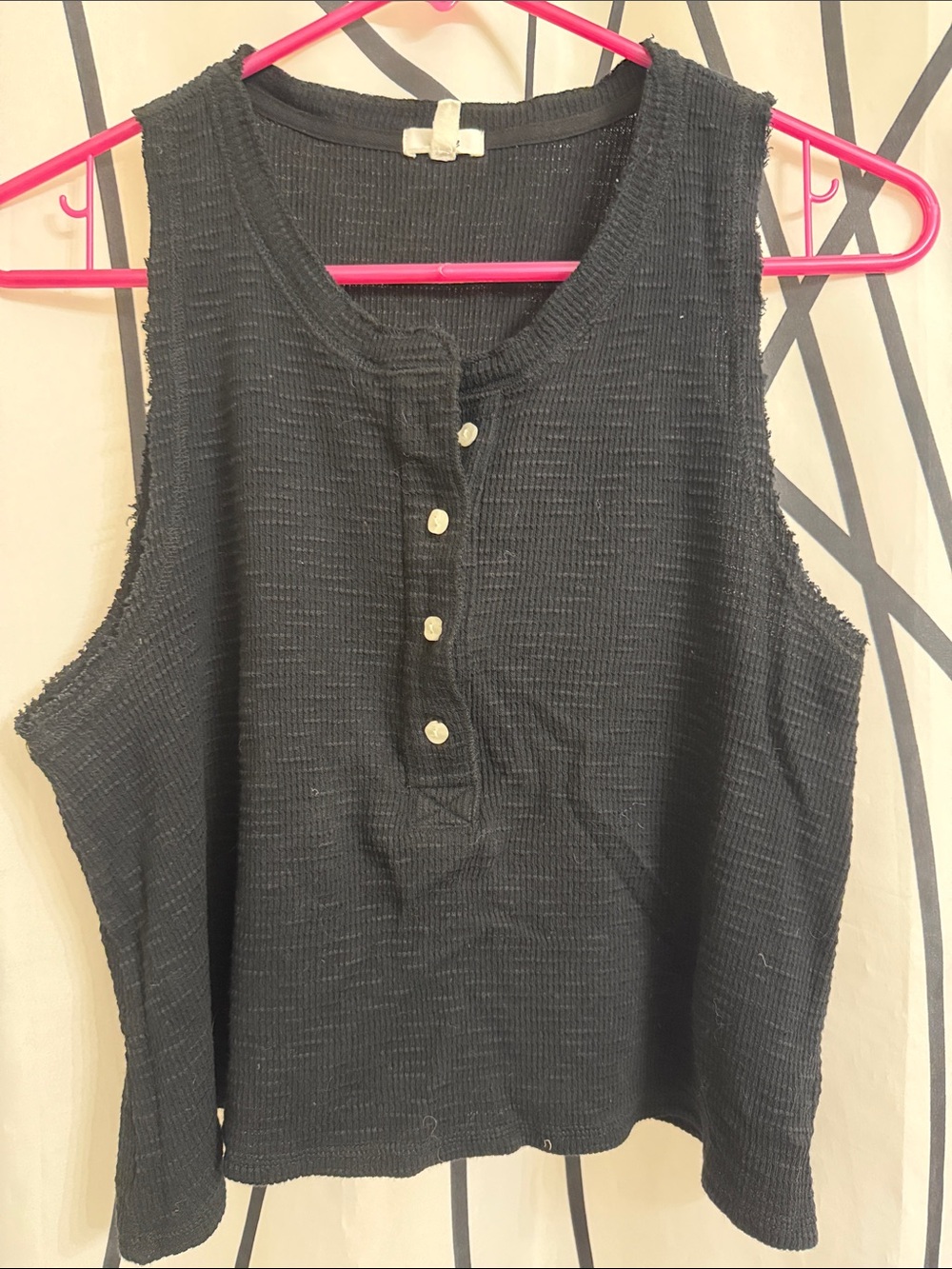 Like New Aerie Black Sleeveless Henley Tank Crop Top - M